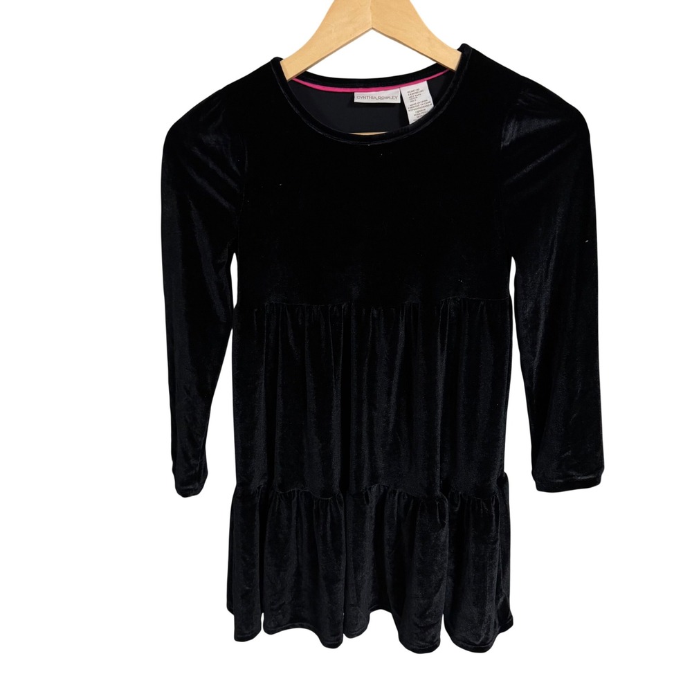 Cynthia Rowley Girls Black Velvet Tiered Long Sleeve Dress Size M 7-8